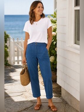 J. Crew Cotton Blue Cropped Pants Capri Coastal Nautical Fisherman Preppy